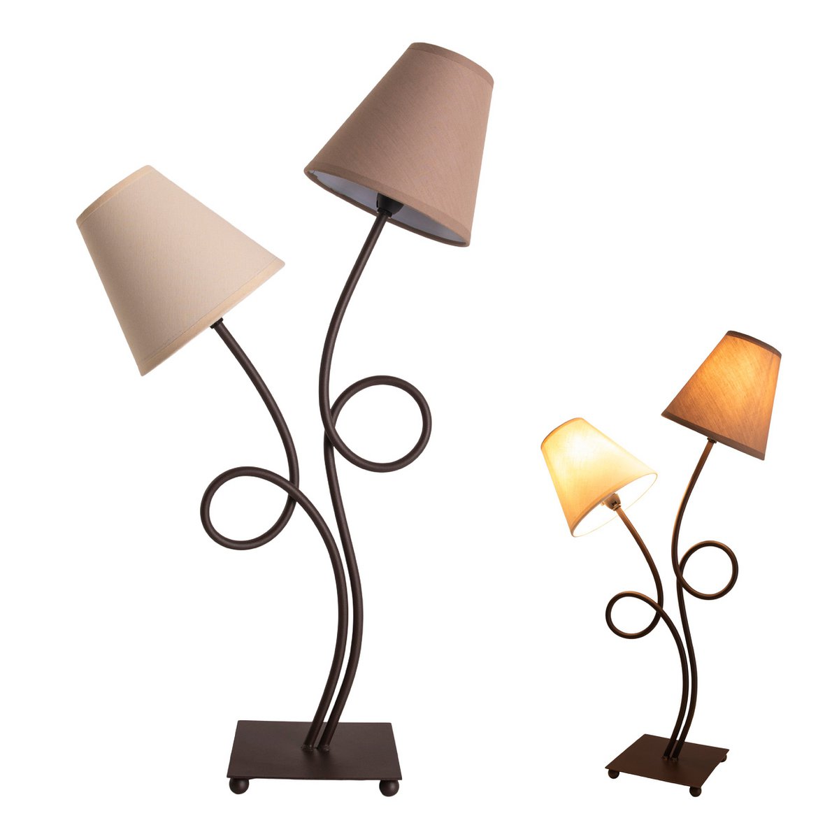 Tafellamp, 2-flame "boho" ", tafellamp bruin/beige, met E14-aansluiting, voor eetkamer, woonkamer, gang of kantoor, 65 cm hoog