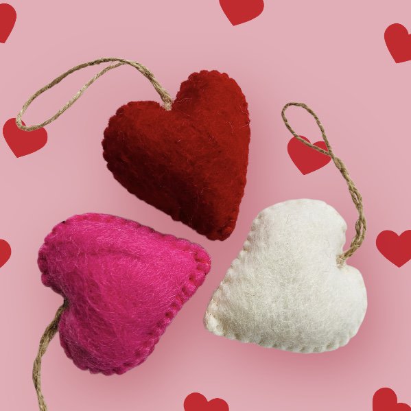 Luna -Leena Heart Off -White Hanger - Bag Charm - Wool Filt - Handmade in Nepal