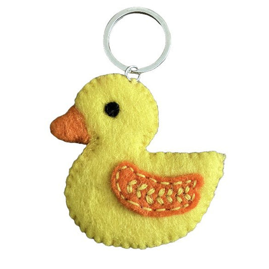 Luna -Leena Keychain Flat Duck - Bag Charm - Geel - Wool Filt - Handmade in Nepal