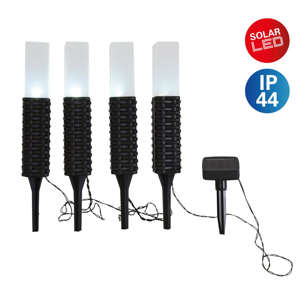4 Set LED Outdoor Spike, voor buiten, plastic aarde spit in zwart, geïntegreerd LED
