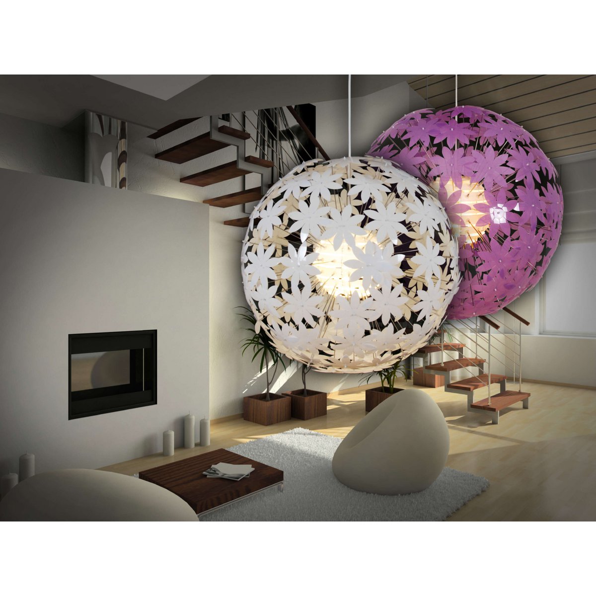 Hanger lamp "bloemrijke weide" Ø 55 cm, bloemen gemaakt van plastic, e27 socket