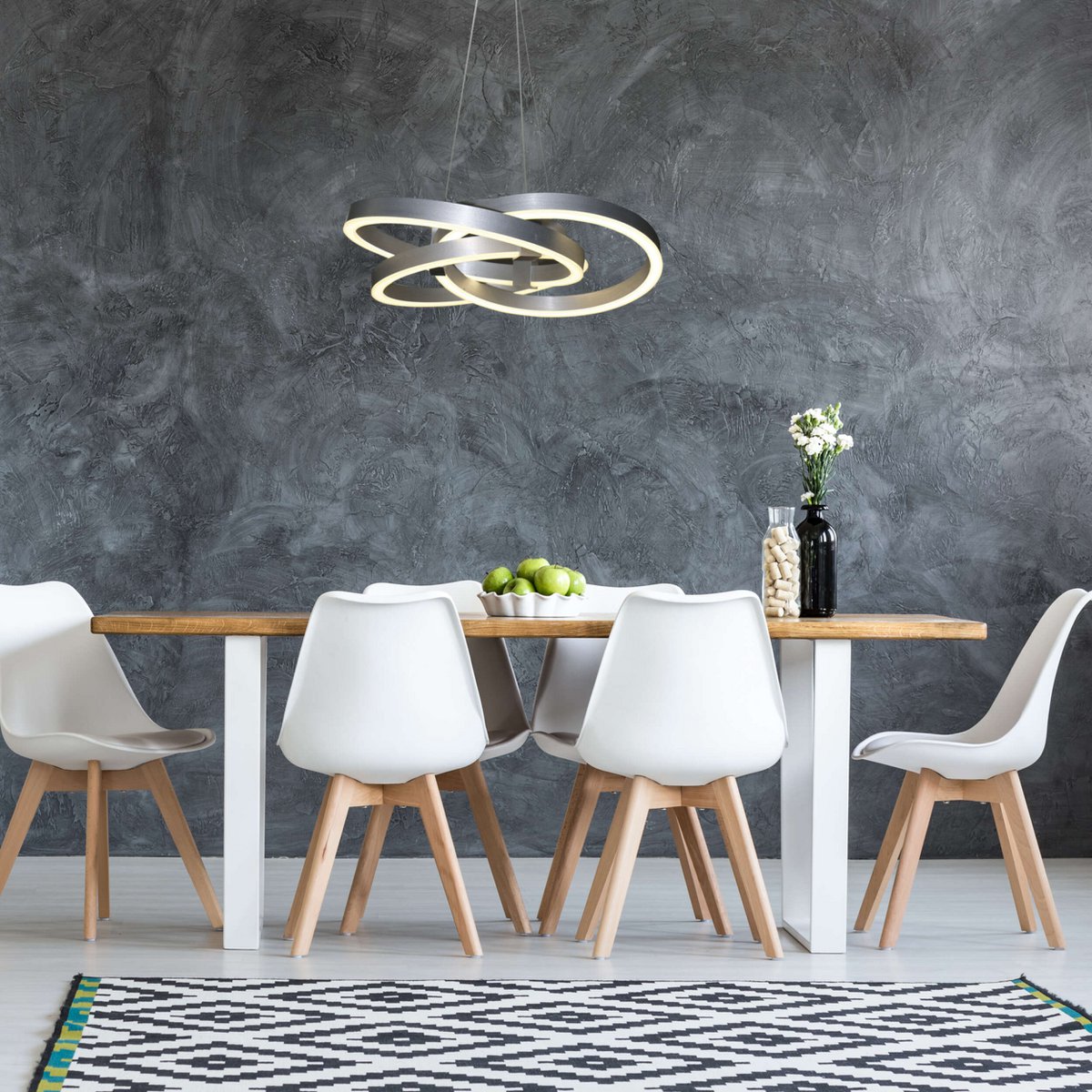 Smart Home LED hanglamp "Divora" Ø 58 cm, plafondlamp gemaakt van metaal, aluminium geborsteld en wit plastic, met veel functies, stevig gebouwd -in LED's, verlichting voor woonkamer, eetkamer kantoor of gang