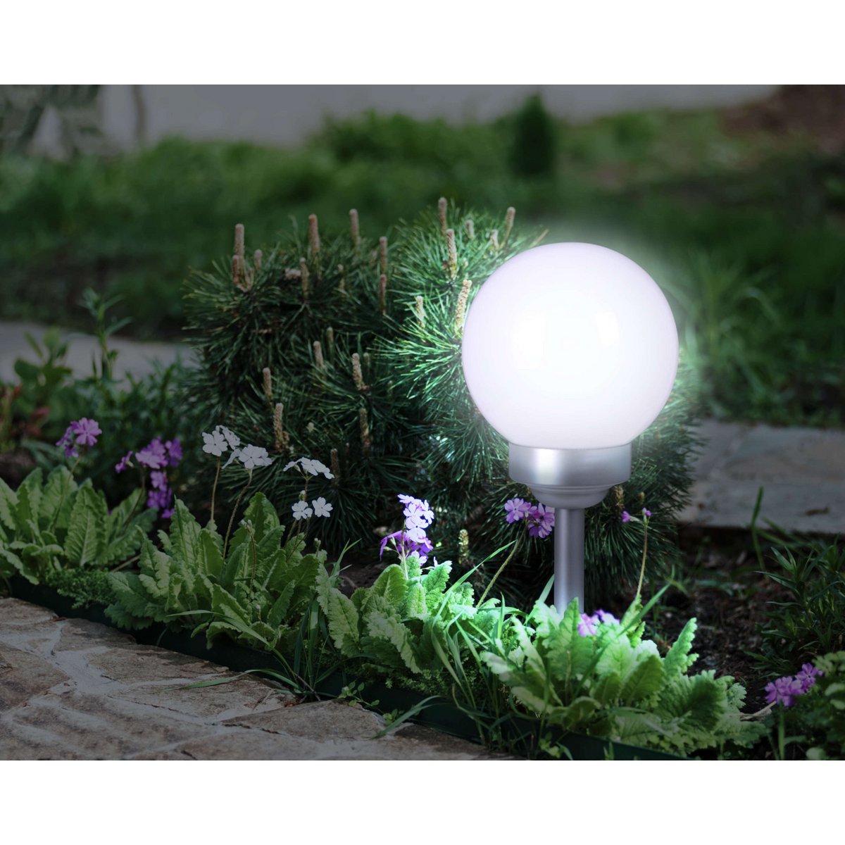 Led Buiten Spherical Spit "Ball" D: 25 cm, plastic aarde spies, wit, met geïntegreerde LED