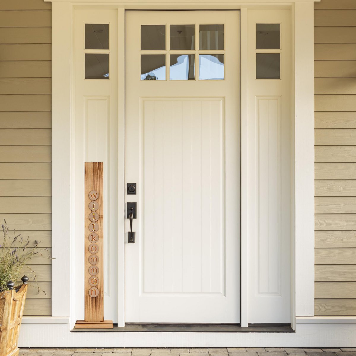 Led Wood Decolum "Welcome" gemaakt van natuurlijk hout met vaste LED's, kerstdecoratie voor buiten