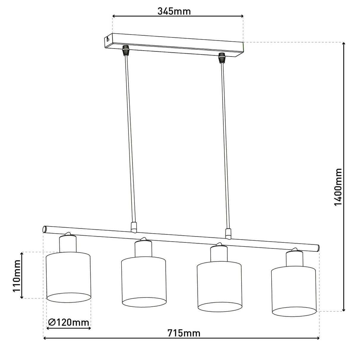 4 hanger lamp "maron" gemaakt van metalen satin mat met stof paraplu's in de natuur, met E14-aansluiting, lamp voor woonkamer of eetkamer, 71,5 x 12 cm