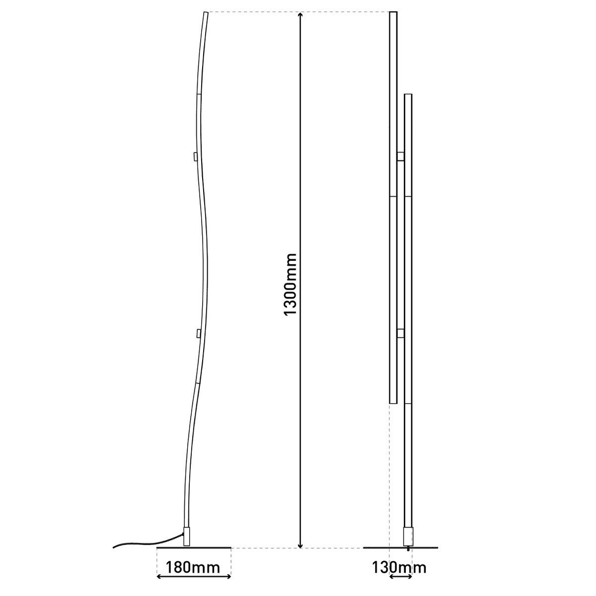 LED -vloerlamp "Onda" H: 130 cm, vloerlamp, metaal en plastic in zwart, geïntegreerde LED, verlichting voor woonkamer, eetkamer of kantoor