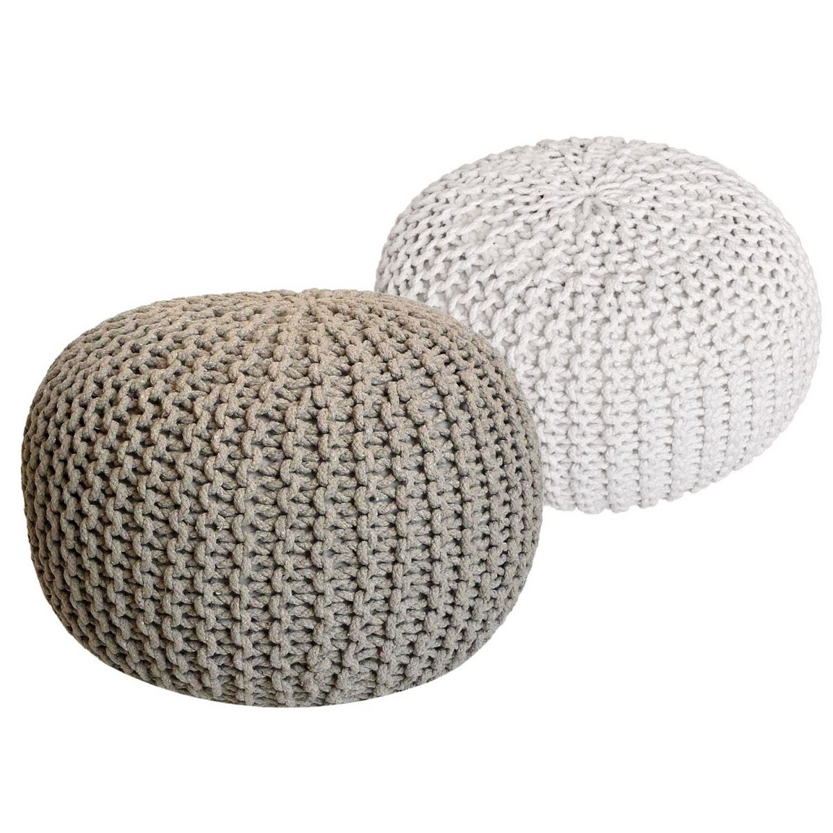 Sitzhocker Pouf SET 2 Stück Ø 55 cm H 37 cm Strickhocker Bodenkissen Grobstrick-Optik nachhaltig