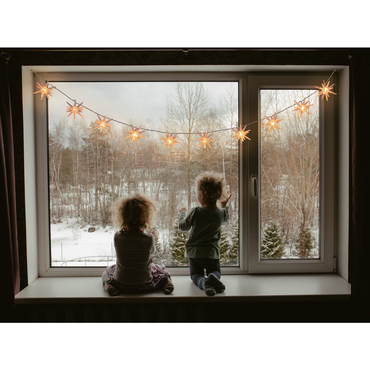 10-geleide lichte keten "3D Stars" -Christmas Decoraties gemaakt van plastic in wit, met stevig geïnstalleerde LED's