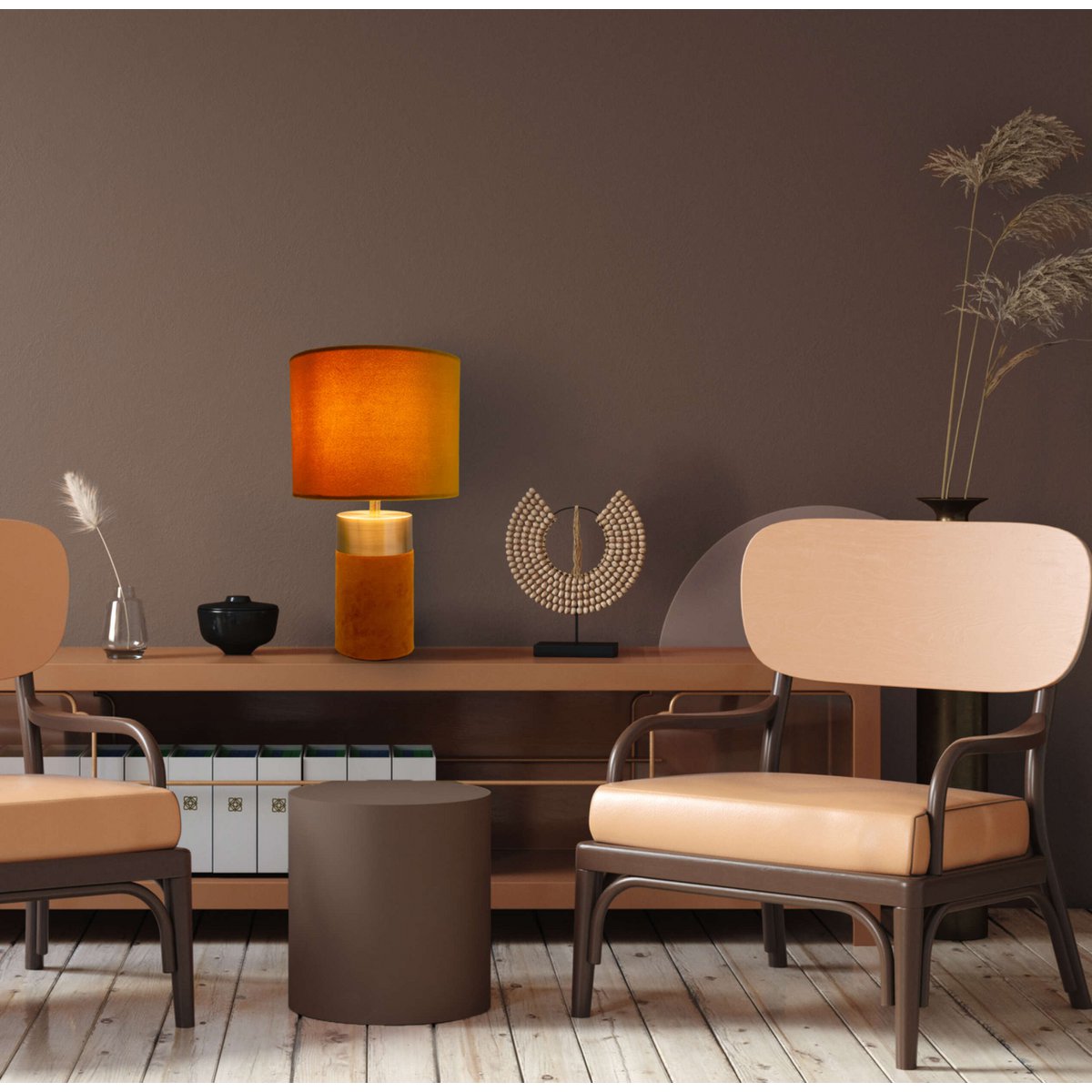 Tafellamp "bordo" 32 cm hoog gemaakt van metaal en velours in goud en bruin, met E14 -versie, lamp voor eetkamer, woonkamer, gang of kantoor