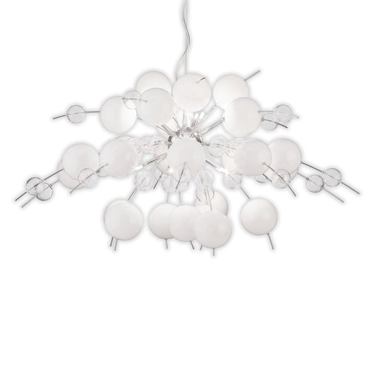 Hanger lamp "explosie" wit, gemaakt van metaal en glas, G9 -versies, hangende lamp voor eetkamer, woonkamer, hal of kantoor, Øca. 98 cm