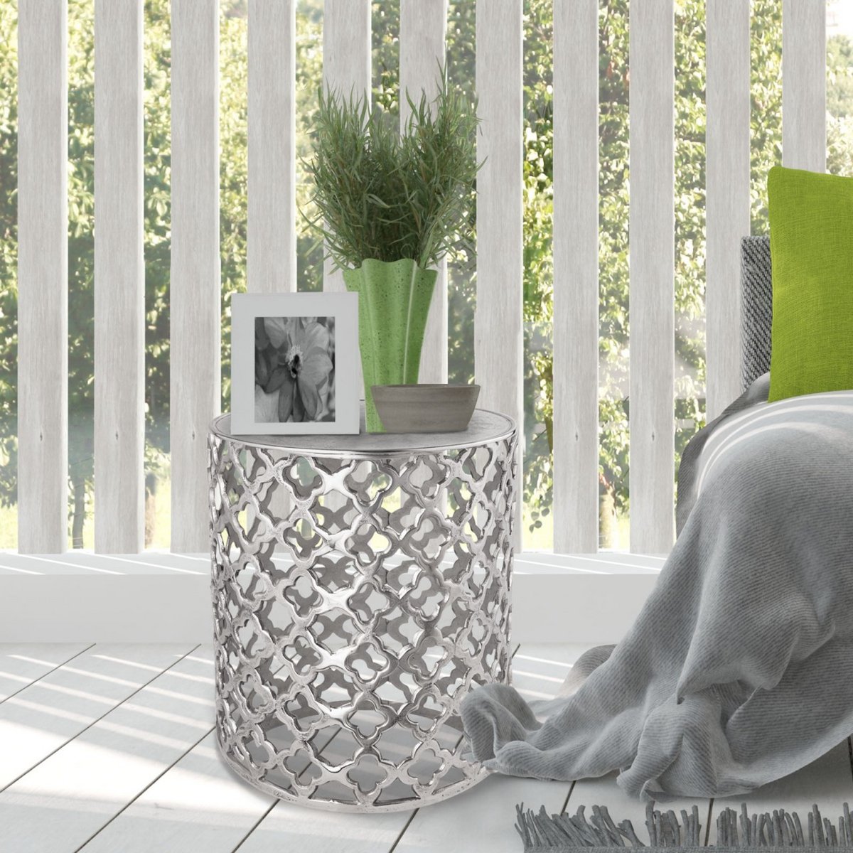 Decoratieve tafel metalen bijzettafel ø 40 x 45 cm rond Cairo zilver of goud aluminium oriental