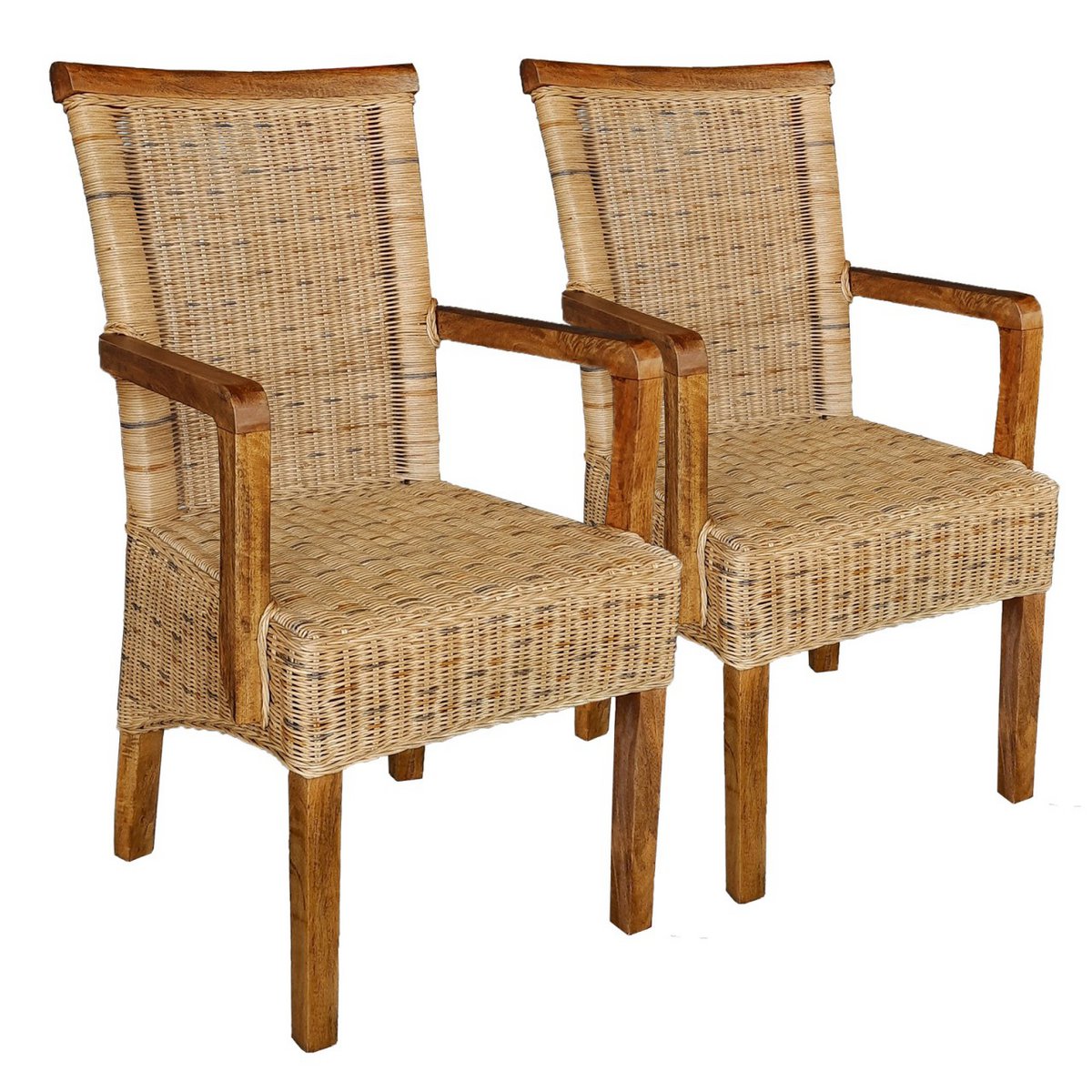 Eetkamerstoelen set van 2 rotan stoel met armleuningen tabacco Perth rieten stoel rotan fauteuil