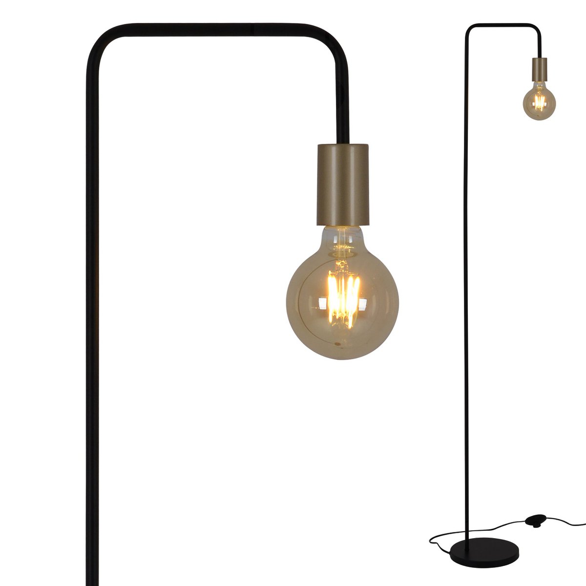 Staande lamp "Modo" gemaakt van metaal in zwarte, versies in goud, E27 -aansluiting, tafellamp voor woonkamer, eetkamer, keuken, gang, gang of kantoor, 150 High