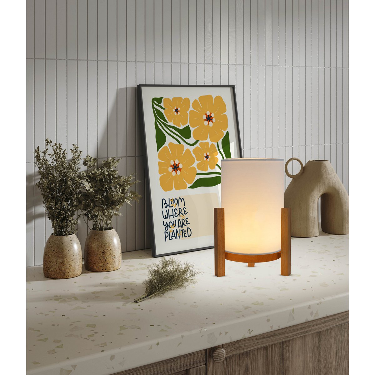 Hartelijke lamp "madita" 32 cm hoog, in wit/natuur, met geïntegreerde LED, dimbaar met aanraaksensor