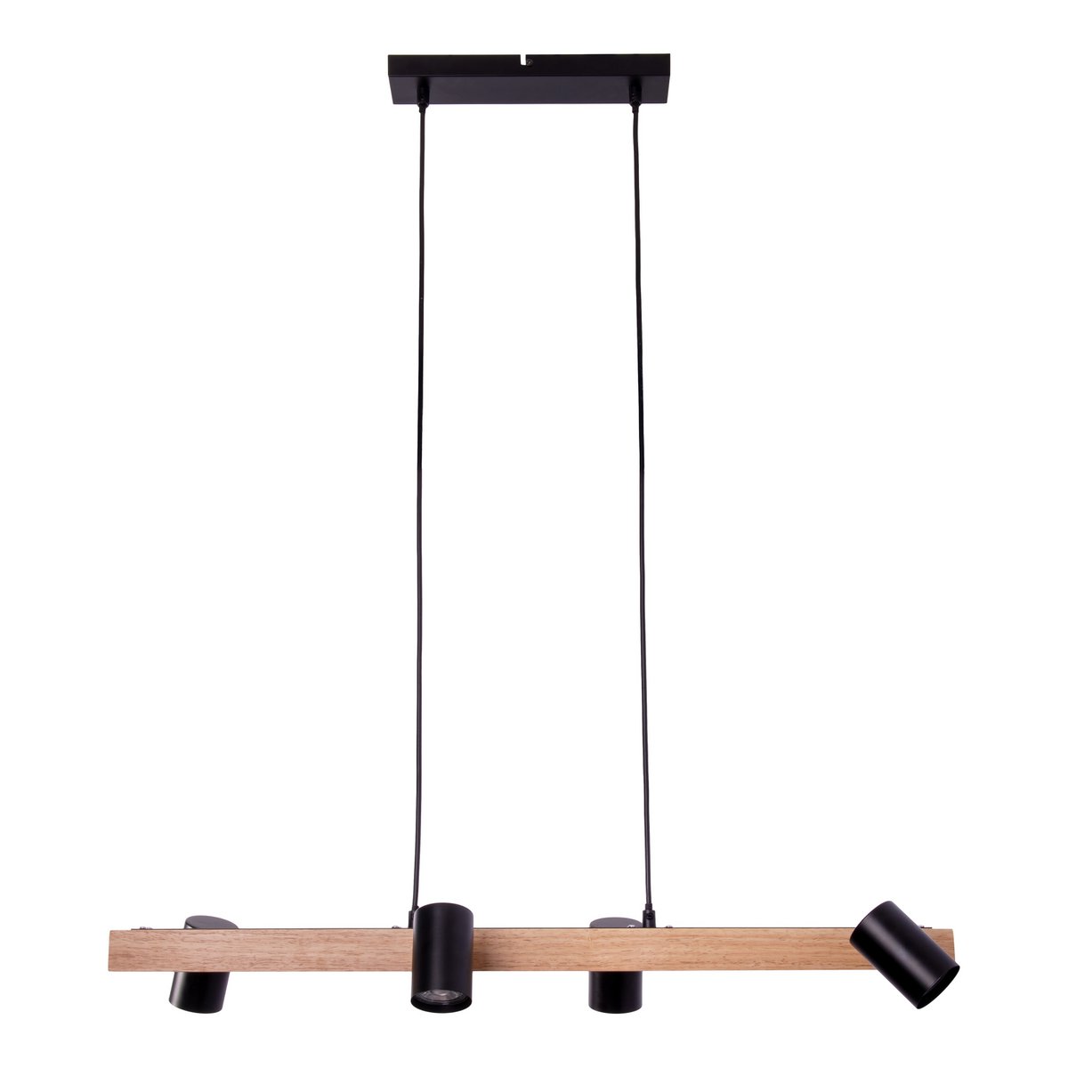 4 hanglamp "Frida" metaal en hout in zwart, en de natuur, hangende lamp, GU10, hanglamp voor eetkamer, woonkamer, gang of kantoor, 80 cm lang