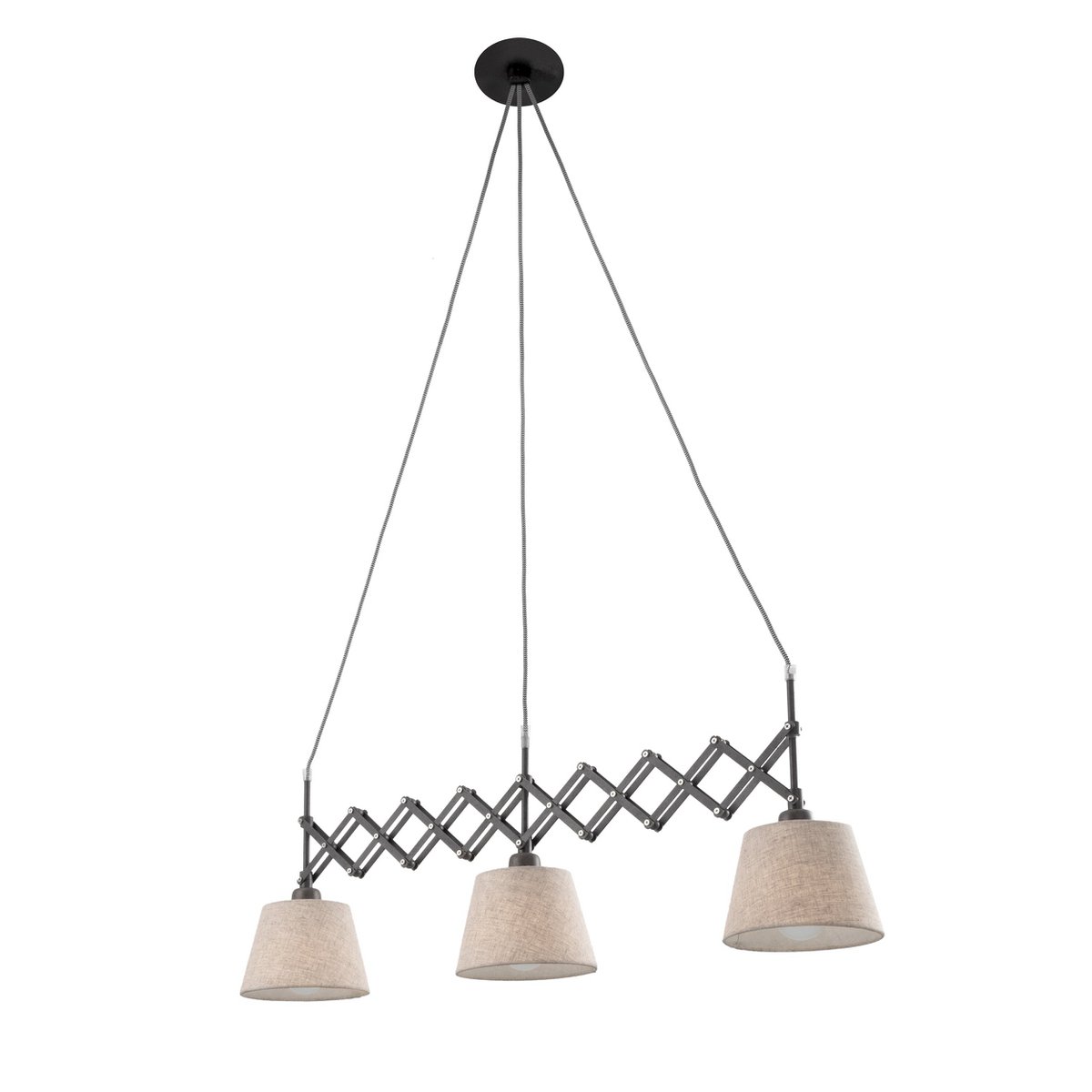 Shear hanger lamp "Adrienne", breedte uit te strekken van 52-100 cm, gemaakt van bruin metaal met natuurlijk gekleurde textiel parasols, E27-versies, verlichting voor woonkamer, eetkamer of kantoor