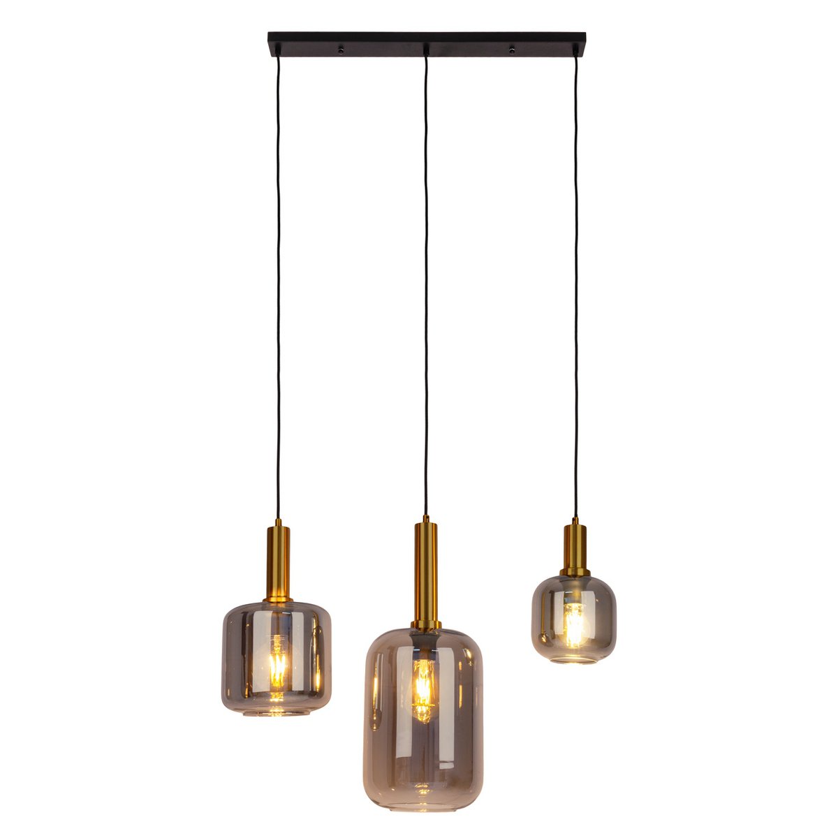 3 hanglamp "fumo", hanglamp gemaakt van metaal en glas in zwart, met E14 -aansluiting, voor eetkamer, woonkamer, gang of kantoor, hangende lamp 82 cm lang