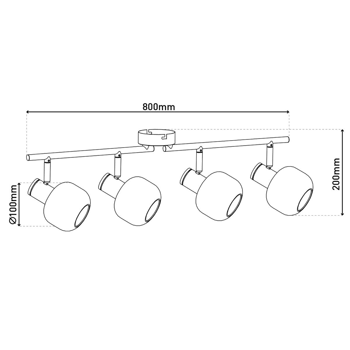 4er spot plafondlamp "fumoso", plafondlamp gemaakt van metaal en rookglas in zwart, met E14 -aansluiting, voor eetkamer, woonkamer, gang of kantoor, 80 x 20 cm
