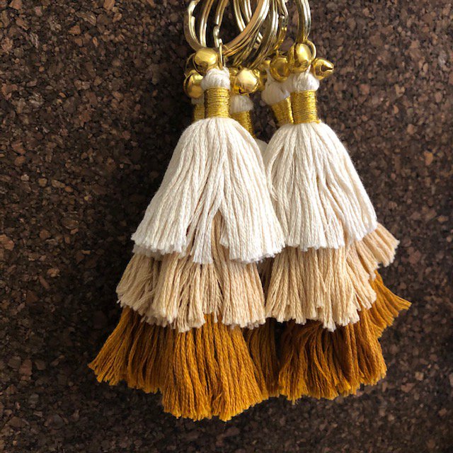 Luna -Leena Keychain Tassels Brown - Bag Charm - Organic Cotton - Handmade in Nepal - Bag Hanger