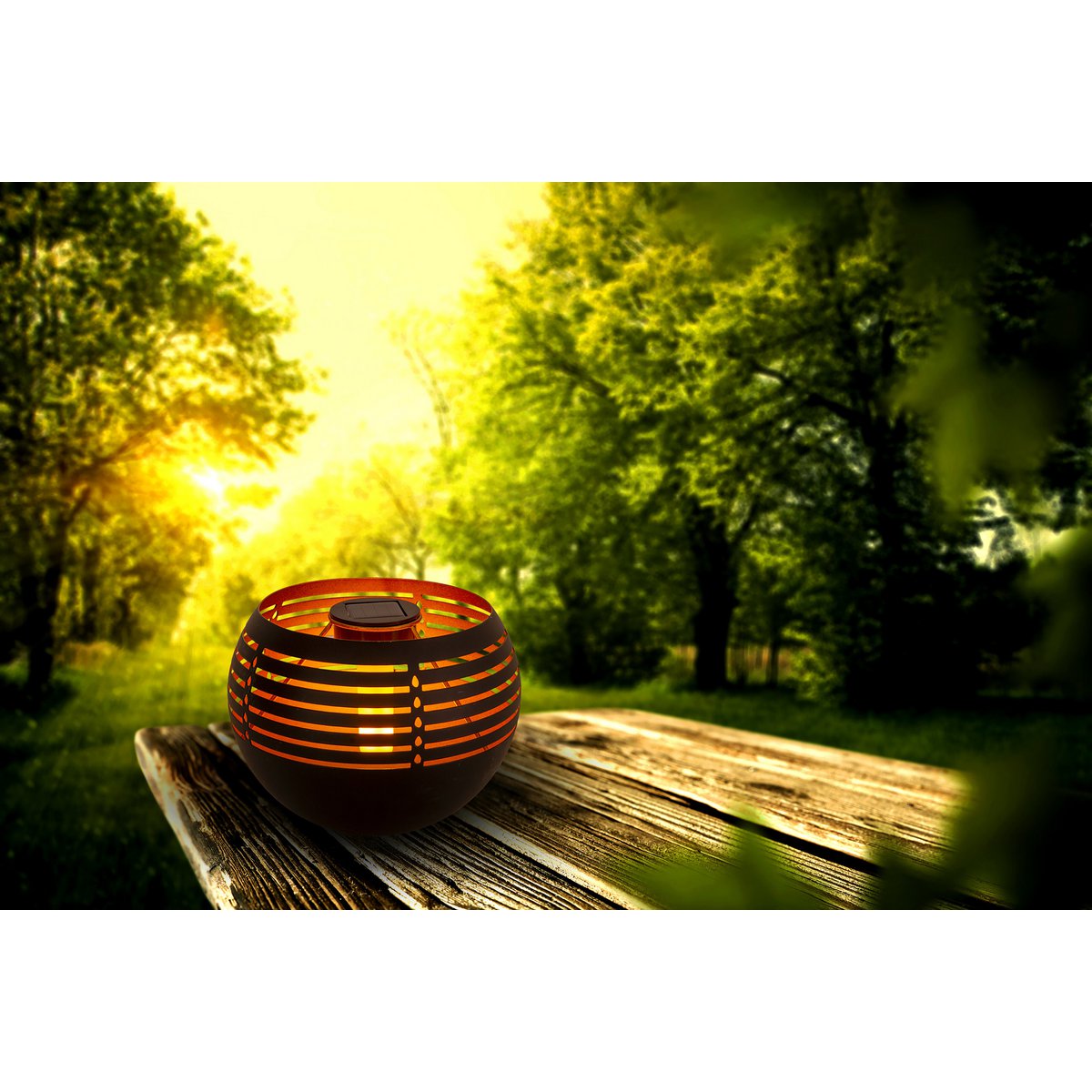 LED Decoratief-solar tafellicht, 16 cm hoog voor buiten, gemaakt van zwart metaal en plastic, met geïntegreerde LED