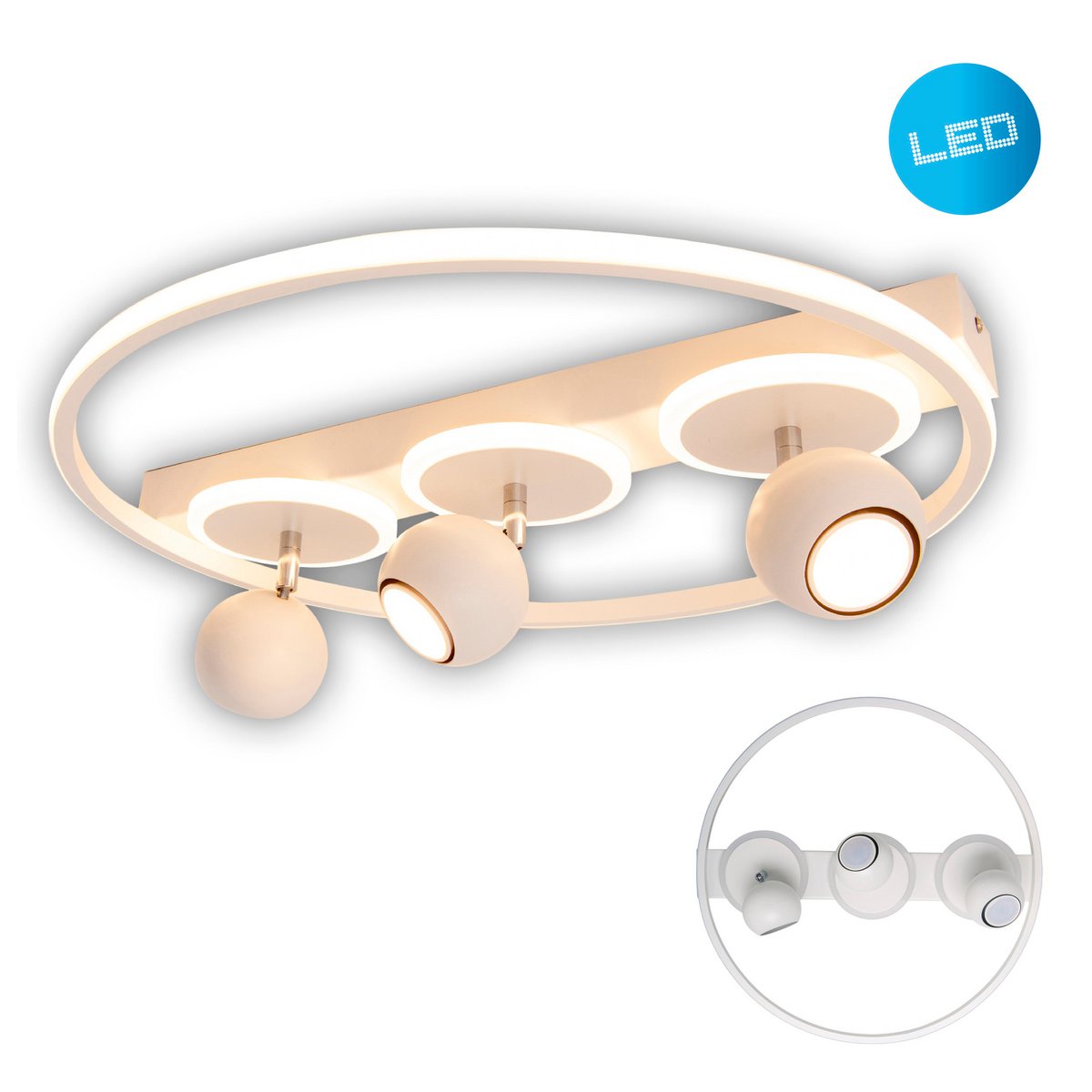 3 Spot LED -plafondlamp "Ronda" Ø 50 cm, gemaakt van metaal en plastic, wit, GU10, vlekken binnen