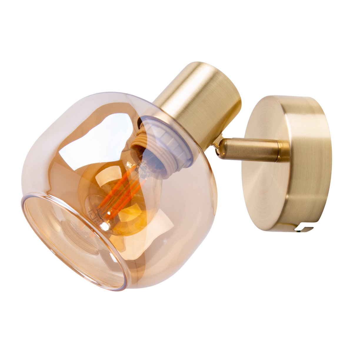 Glazen wandvlek "Libby", klassieke wandlamp gemaakt van messing gekleurd metaal en getinte glas in barnsteen, met E14-aansluiting, voor eetkamer, woonkamer, gang of kantoor, 16 cm