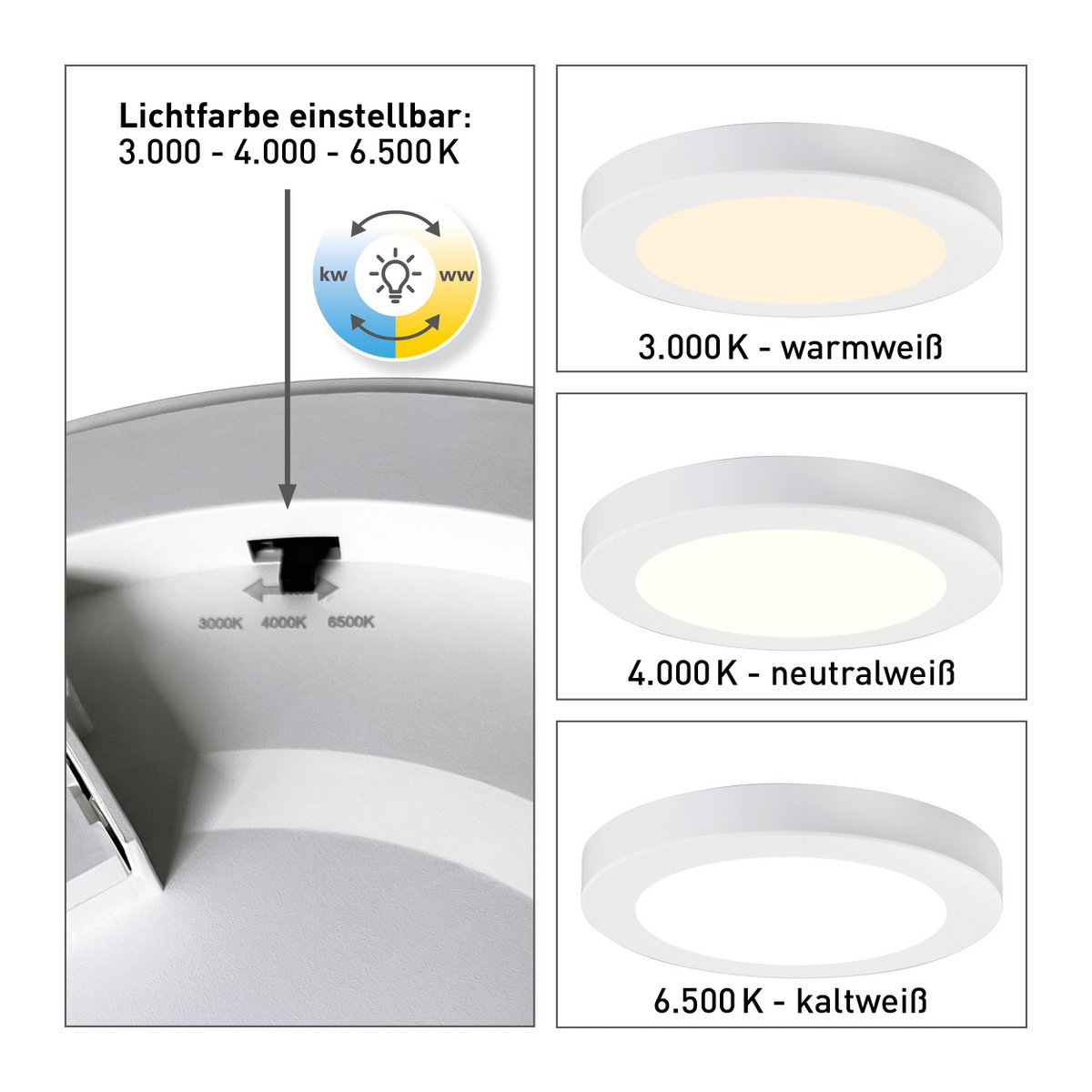 LED-plafondlamp "bonus" Ø16,5 cm, functionele lichtinstallatie en structuur mogelijk, plafondlamp gemaakt van metaal en plastic in wit, met stevig ingebouwde LED's, waaronder CCT-kleurwisselaar
