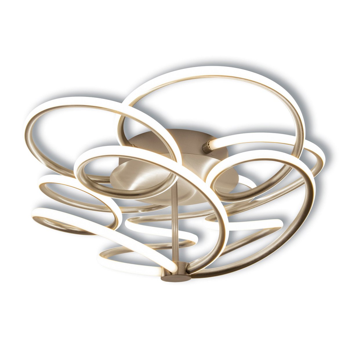 LED-plafondlamp "Rizado" Ø: 57 cm gemaakt van metaal in satijnen nikkel en plastic, met stevig ingebouwde LED's, verlichting voor woonkamers en kantoor.