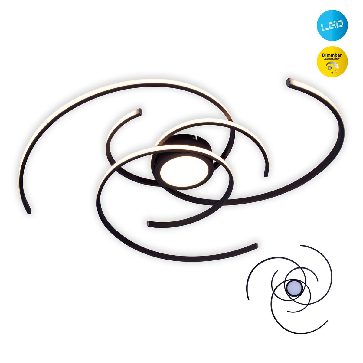 LED -plafondlicht "Radon" in zwart, gemaakt van metaal en plastic, met stevig ingebouwde -in LED's Ø 57 cm