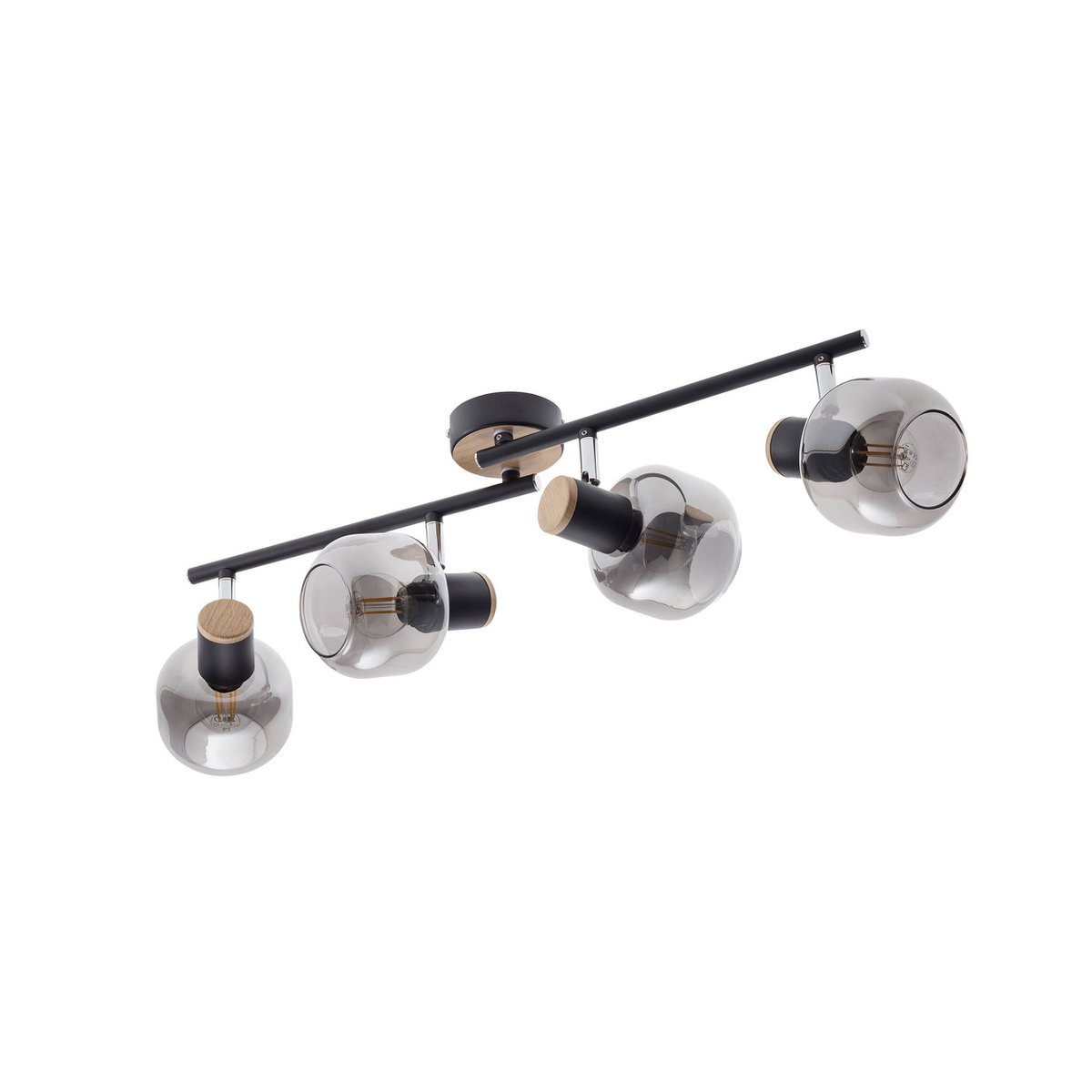 4er spot plafondlamp "fumoso", plafondlamp gemaakt van metaal en rookglas in zwart, met E14 -aansluiting, voor eetkamer, woonkamer, gang of kantoor, 80 x 20 cm