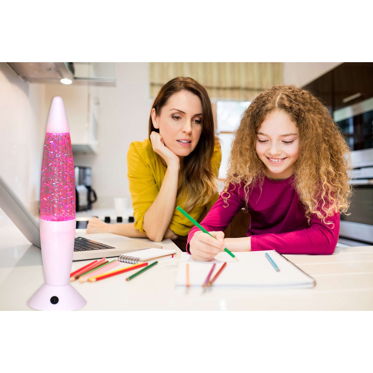 LED-tafellicht "Glitter", de decoratietafellamp gemaakt van metaal en plastic, ongeveer 36 cm hoog, met stevig ingebouwde LED's, doneert kleurrijk licht met "glitter", effectverlichting voor woonkamer, kantoor, kinderkamer of nachtkastje