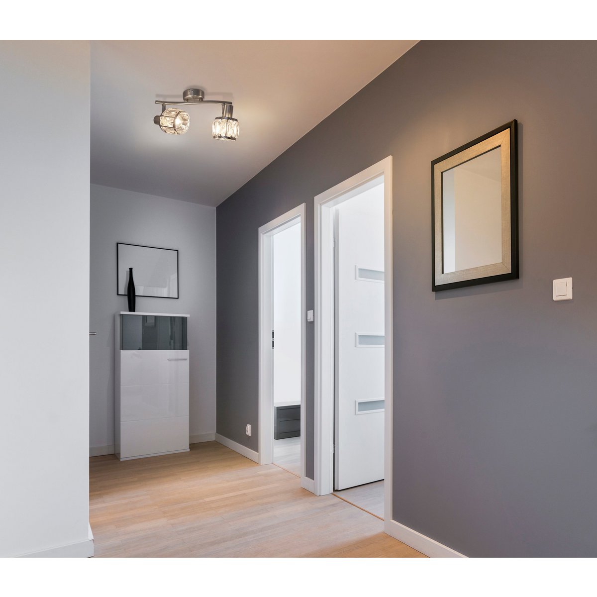 2-serie geleide plek "Josefa", metalen plafondlamp en glas in roestvrijstalen look, met E14-versie Filamentlampen inbegrepen, voor woonkamer, eetkamer, gang of gang 28 x 8 cm