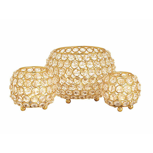 Tealight-houder kandelaar Set 3-delige Crystal Candlestick Gold of Silver Vintage Crystal