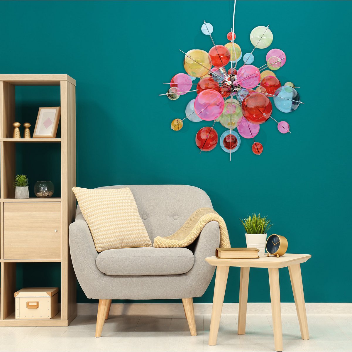 Hanger lamp "explosie" gekleurd gemaakt van metaal en glas, G9 -versies, hangende lamp voor eetkamer, woonkamer, hal of kantoor, Øca. 65 cm