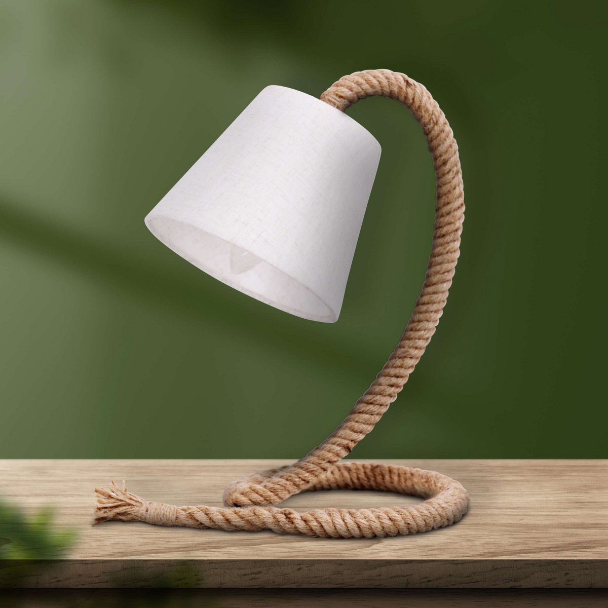 Tafellamp met tekstblazer "touw", tafellamp gemaakt van metaal, plastic, jute en textiel in wit, met E14 -versie, voor woonkamers, gang of kantoor, 35 cm hoog