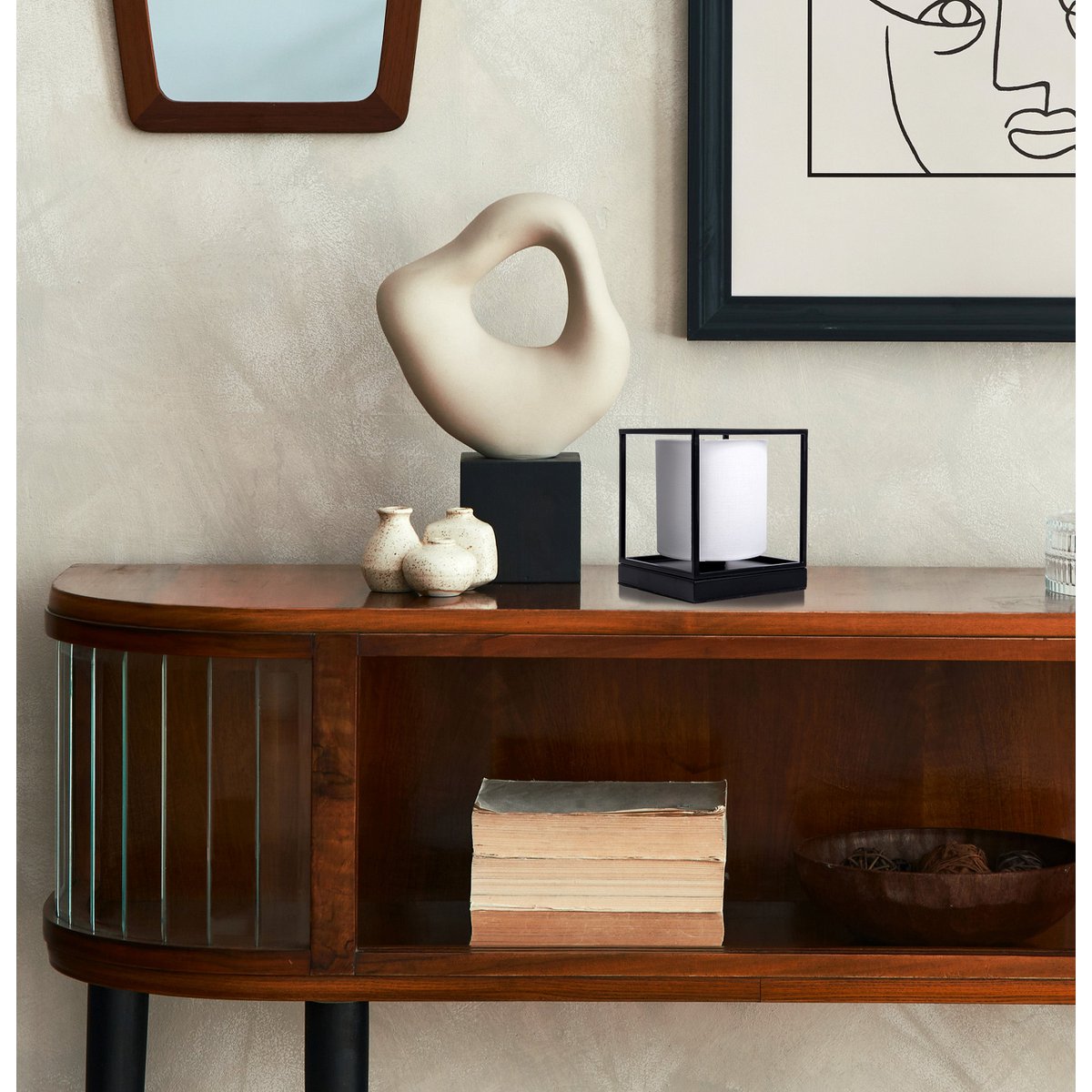 Tafellamp "Beta" wit gemaakt van metaal met stof paraplu in wit, met E14 -aansluiting, lamp voor woonkamer, eetkamer, gang en kantoor, 15 x 15 x 17 cm