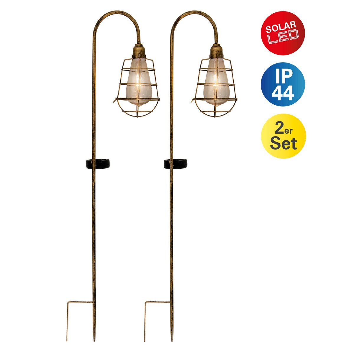 2 Set LED Decoratief Solar Earth Spit "Gitti" H: 76,5 cm, voor buiten, gemalen spiesjes gemaakt van metaal en plastic, in oude maaltijd, met geïntegreerde LED