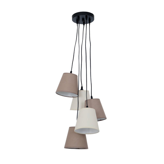 Textiel hanger lamp "boho", jong wonen, hangende lamp met 5 textiel parasols in beige en bruin, met E14 -aansluiting, voor eetkamer, woonkamer, gang of kantoor, 95 cm hoog