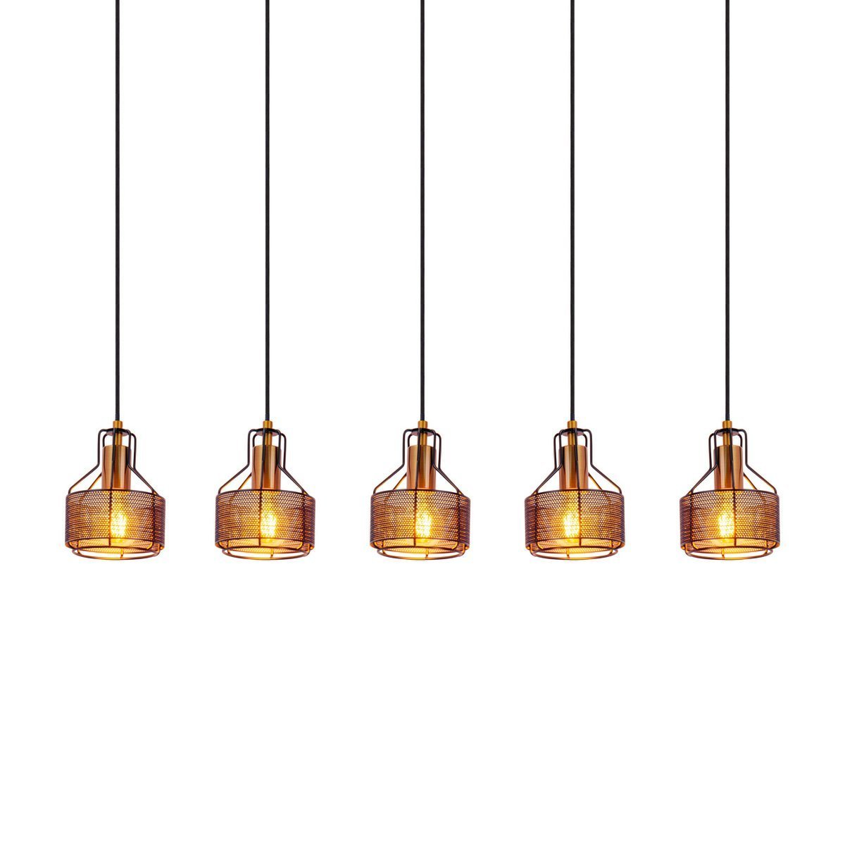 5 hanger lamp "foro" retro hanger lamp gemaakt van metaal in zwart en goud met E27 -versies, 96 cm lang. Stijlvolle verlichting voor woonkamer, eetkamer of keuken.