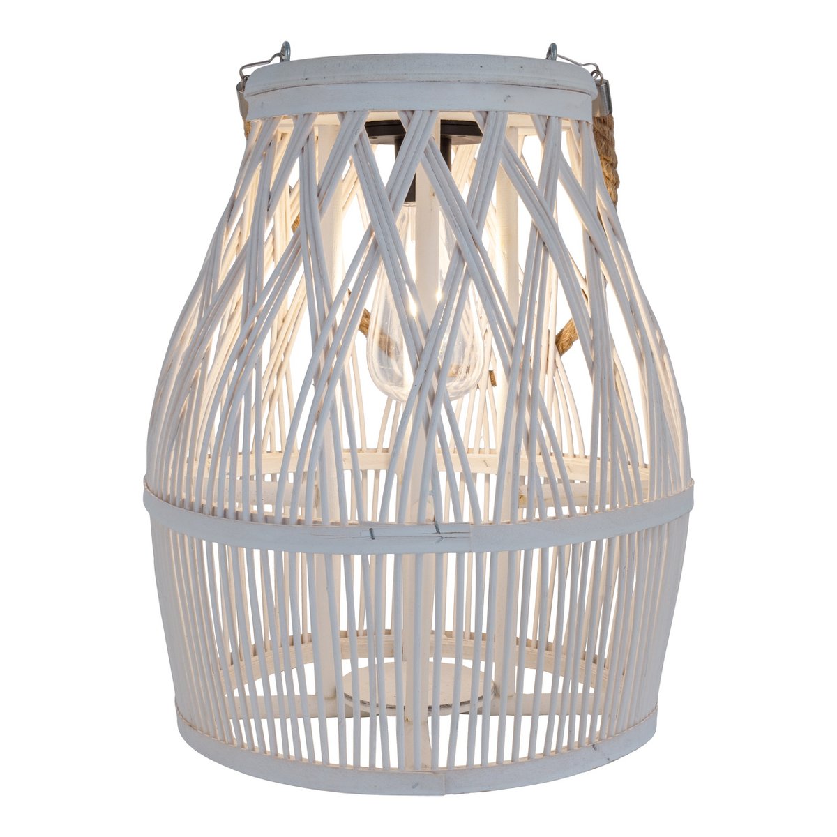 Led Solar Decolor "Korbinian" voor de tuin en het terras gemaakt van hout en rattan in de natuur, zonnelamp 34 cm hoog