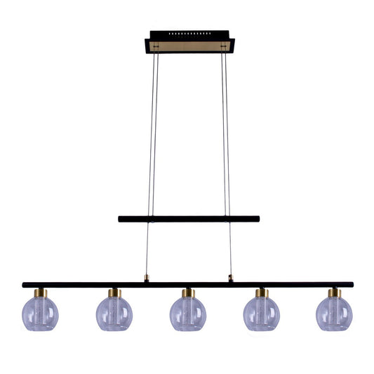 LED-glazen hanglamp "messing" zwart, klassiek, hangende lamp gemaakt van zwart metaal en glas, met stevig ingebouwde LED's, verlichting voor woonkamer, eetkamer of kantoor, 90 cm lang