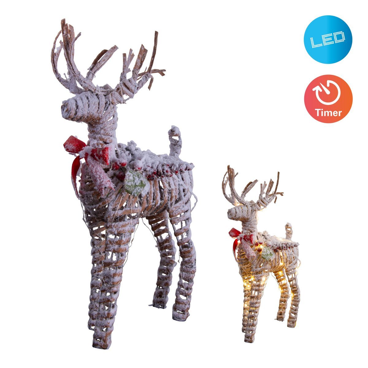 LED kerstdecoraties "rendier" gemaakt van weerbestendig plastic in de natuur, met stevig ingebouwde LED's