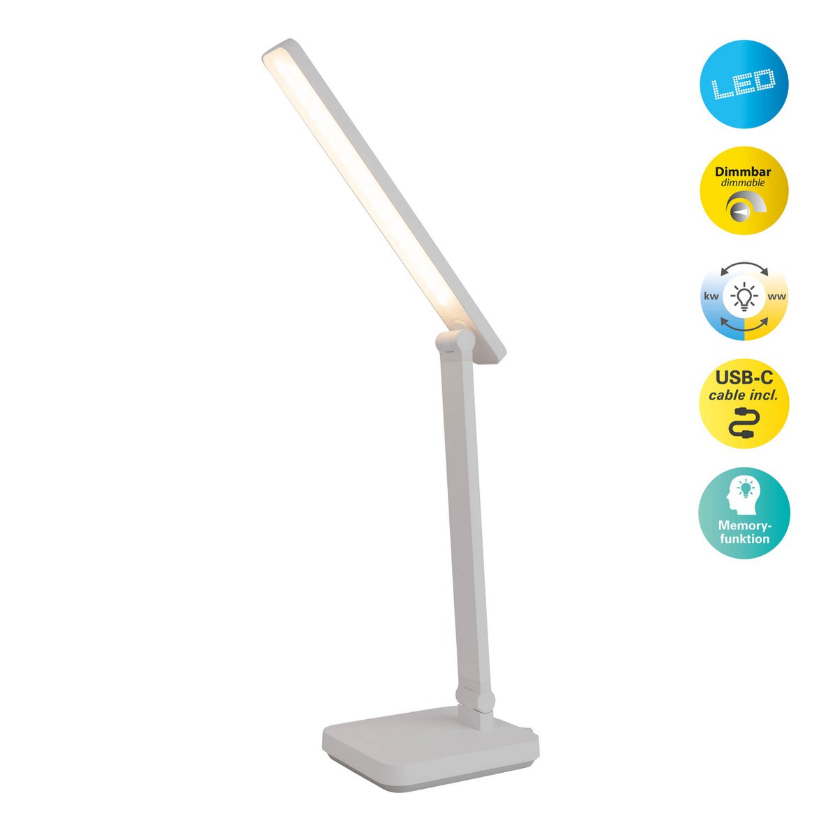LED -tafellamp "Mover" Wit, metaal en plastic, 38 cm hoog, dimable, CCT -kleurwisselaar