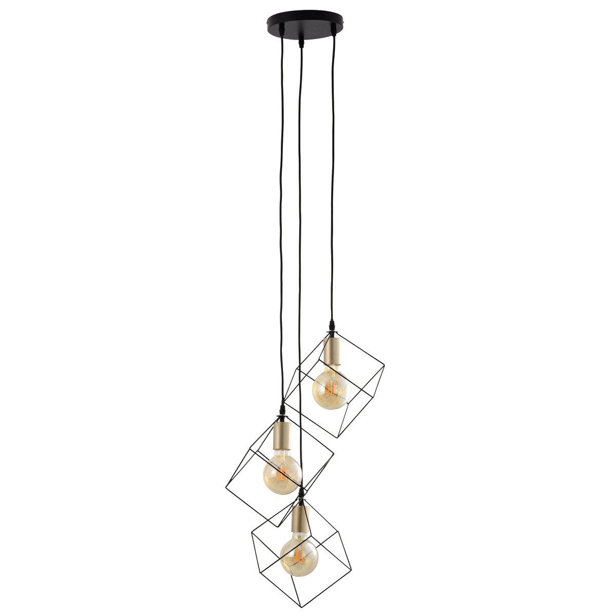 3 Flame hanglamp "Canto", hintlamp gemaakt van zwart en goud, E27-Socket-versie, voor eetkamer, woonkamer, gang of kantoor, 39 x 39 cm