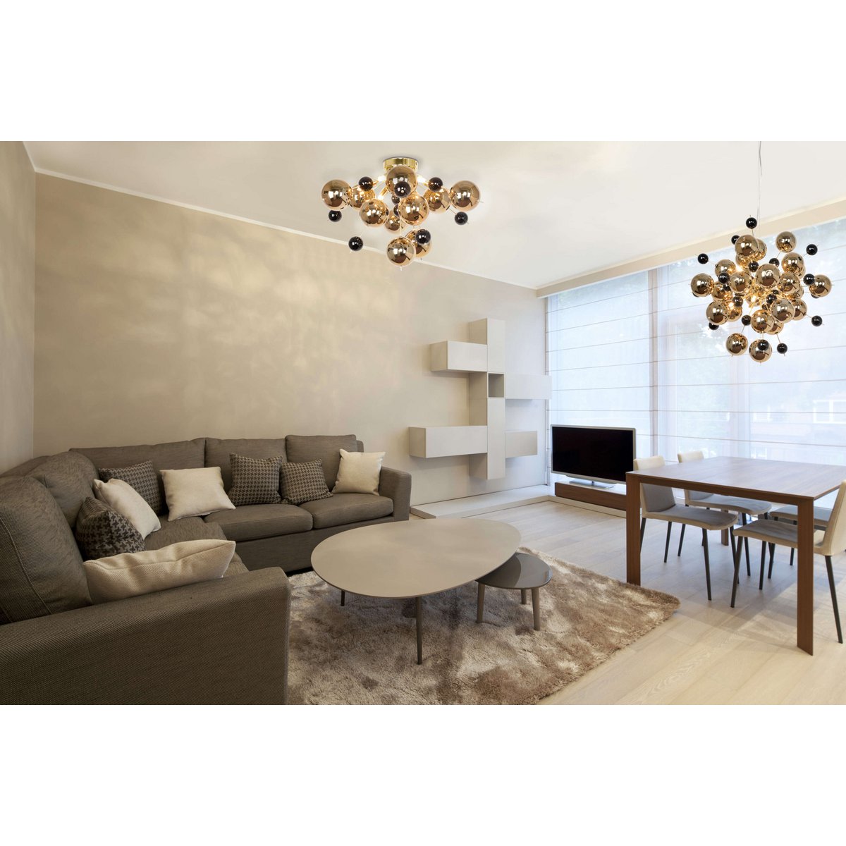 Plafondlamp "explosie" goud gemaakt van metaal en glas, G9 -versies, plafondlamp voor eetkamer, woonkamer, gang of kantoor, Ø57 cm