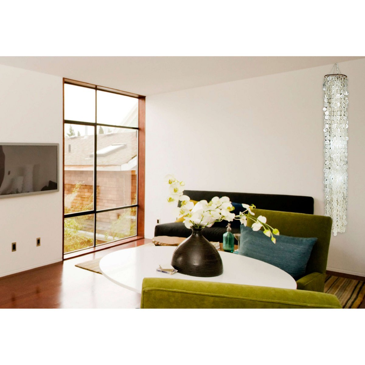 Hanger lamp "capiz" totale hoogte 235 cm, gemaakt van mosselplaten, met E27 -aansluiting, verlichting voor woonkamer, eetkamer of wintertuin