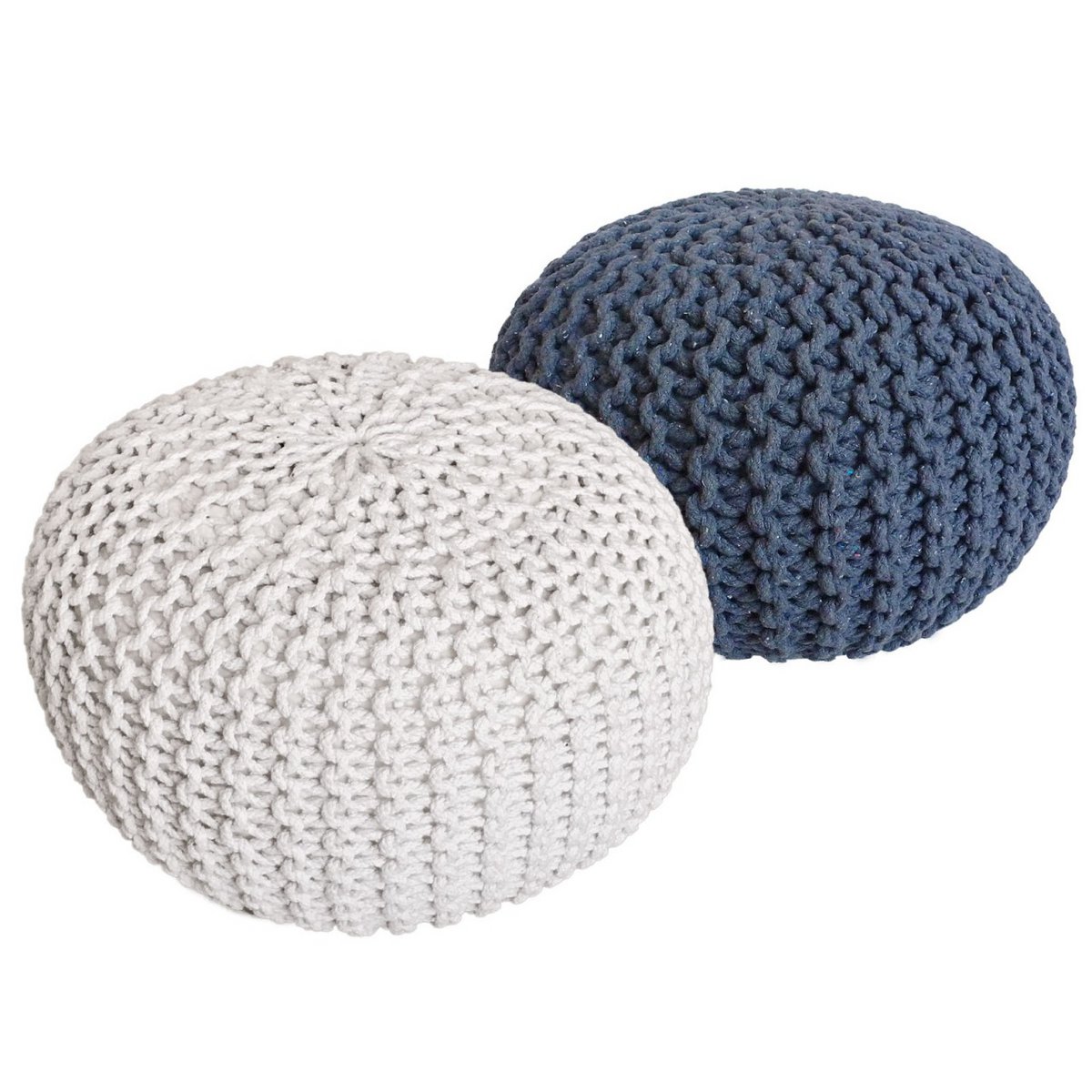 Sitzhocker Pouf SET 2 Stück Ø 55 cm H 37 cm Strickhocker Bodenkissen Grobstrick-Optik nachhaltig