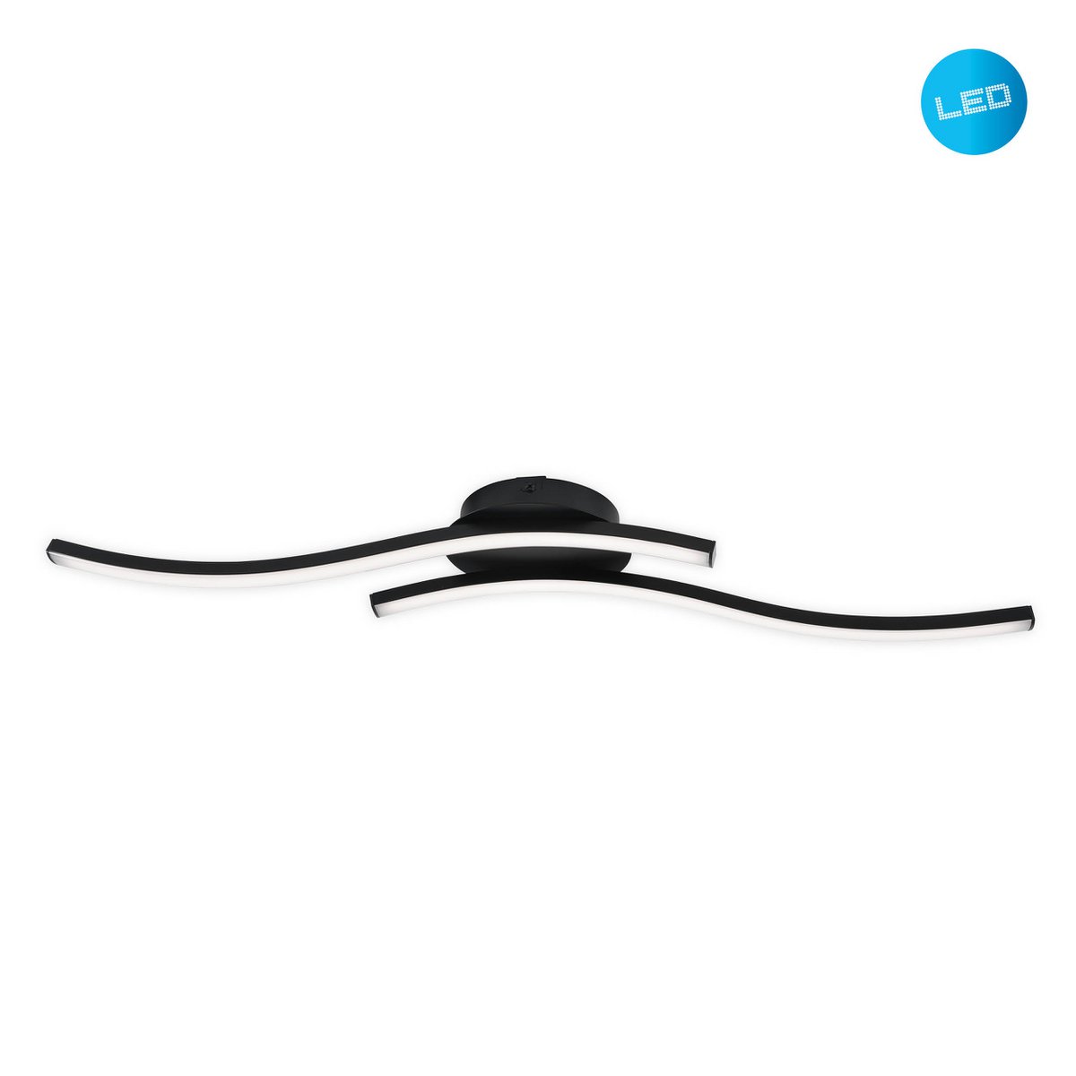 LED-wand/plafondlamp "Onda", plafondlamp gemaakt van metaal en plastic in zwart, met stevig ingebouwde LED's, verlichting voor woonkamer, eetkamer of kantoor 65 cm lang