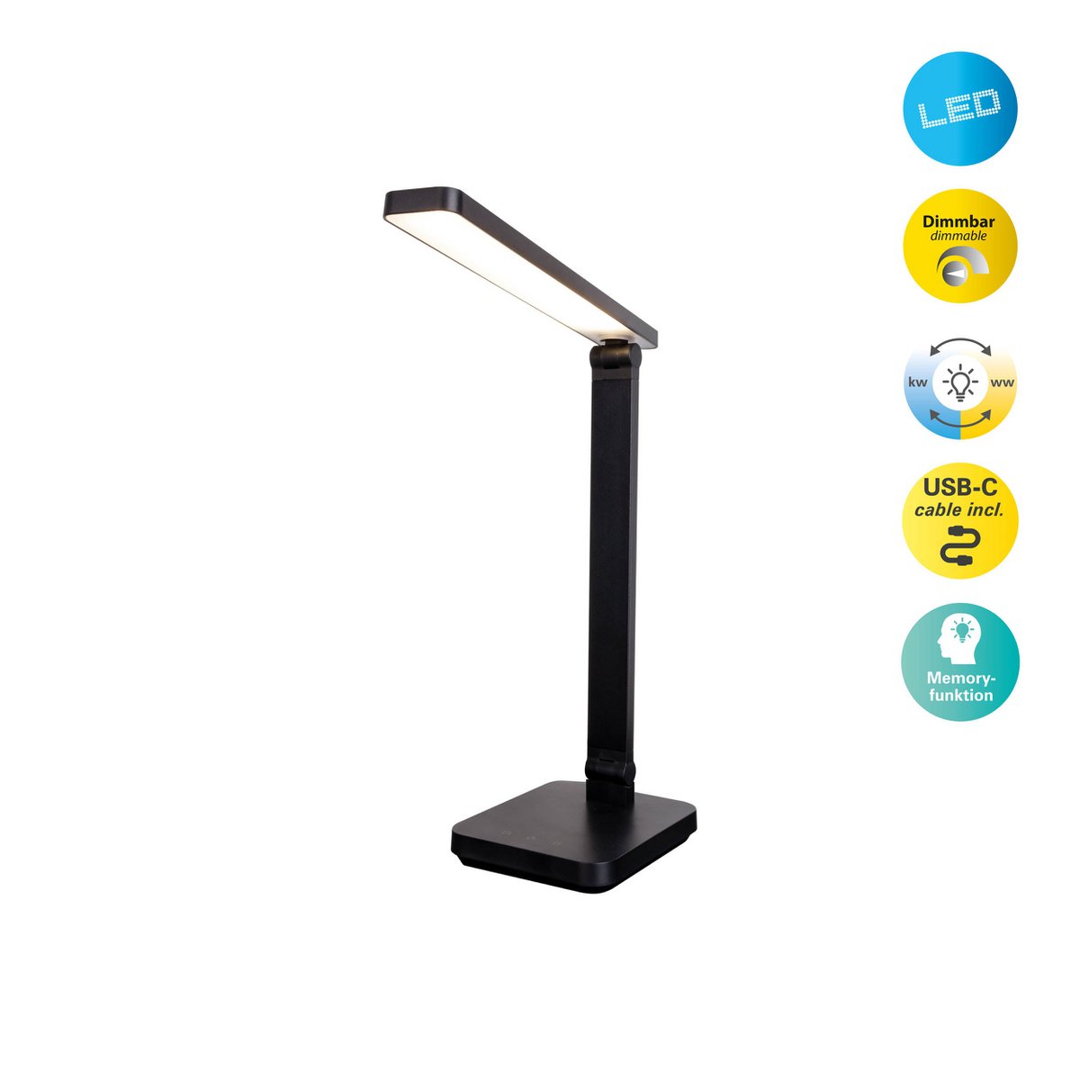 LED -tafellamp "Mover" zwart, metaal en plastic, 38 cm hoog, dimable, CCT -kleurwisselaar