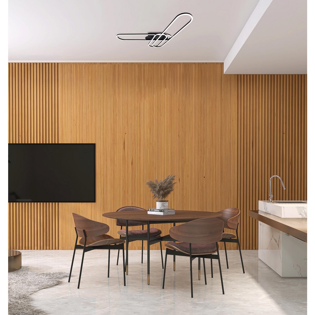 LED CCT -plafondlicht "Carlon" gemaakt van Matt Black Aluminium en Plastic, met geïntegreerde LED, 120 cm lang